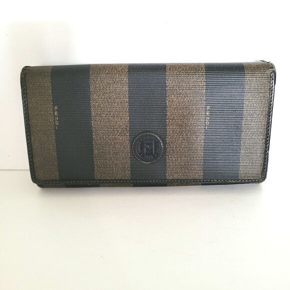 Fendi Vintage Pequin Wallet Canvas Leather Wallet Black Clutch Envelope Large - Picture 1 of 12